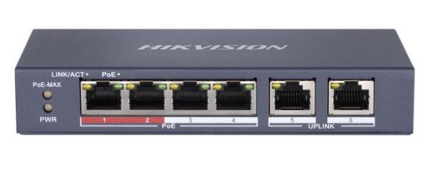 Hikvision DS-3E0106P-E-M 4 Port 10/100 Mbps PoE Switch+ 2 Port Uplink Fast Ethernet Switch